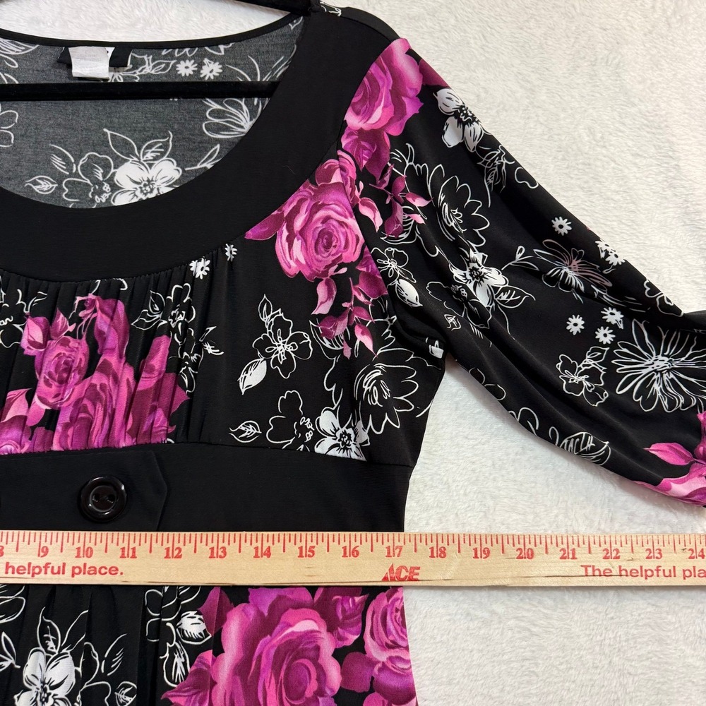 Studio 1940 L Dress Black Pink‎ Floral Polyester Stretch Cottagecore Romantic - Picture 7 of 8